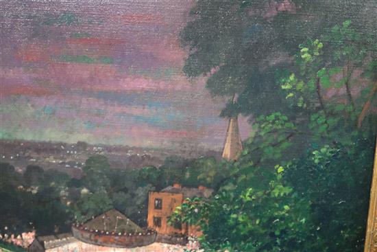 Frank Edward Burnham Hughes NEAC (1905-1987), oil, Fair on Hampstead Heath, 60 x 75cm